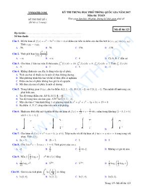 Kỳ thi THPT quốc gia Toán 2017 - Mã đề 123